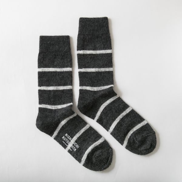 NISHIGUCHI KUTSUSHITA/モヘアウールボーダーソックス S -足入れした